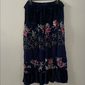 Vintage CM Shapes Floral Patchwork and Velvet Skirt - Navy and Pink